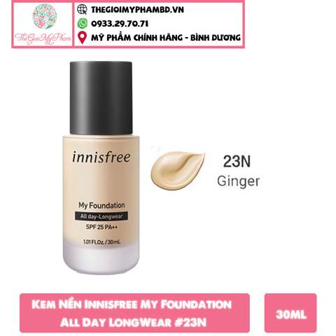 Kem Nền Kiềm Dầu Innisfree My Foundation All Day LongWear SPF25 PA ++ 30ml  #23N Ginger - Tông ấm