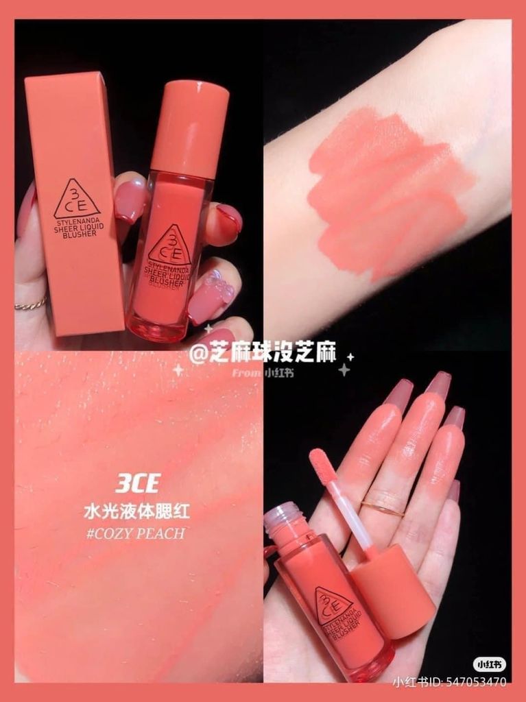 Má Hồng Dạng Kem 3CE Sheer Liquid Blusher #Cozy Peach