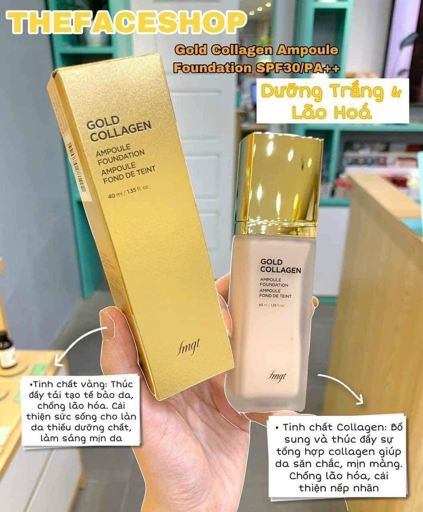 [Mẫu Mới] Kem Nền TheFaceShop Gold Collagen Ampoule Foundation SPF30 PA++ 40ml #V201 - Dành cho da sáng