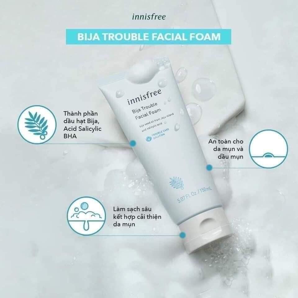 Sữa Rửa Mặt Innisfree Bija Trouble Facial Foam Cho Da Mụn 150g