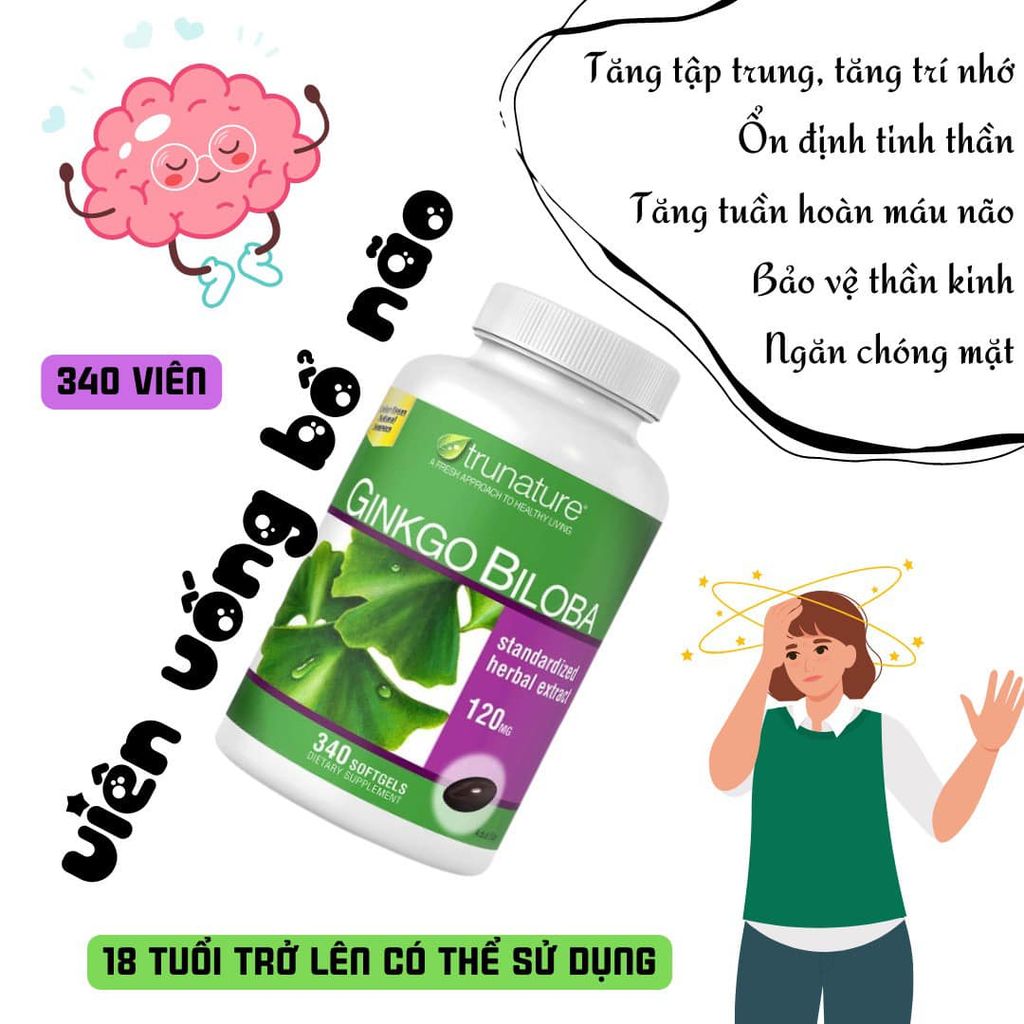 Viên Bổ Não Trunature Ginkgo Biloba 120mg 340 viên Mẫu mới