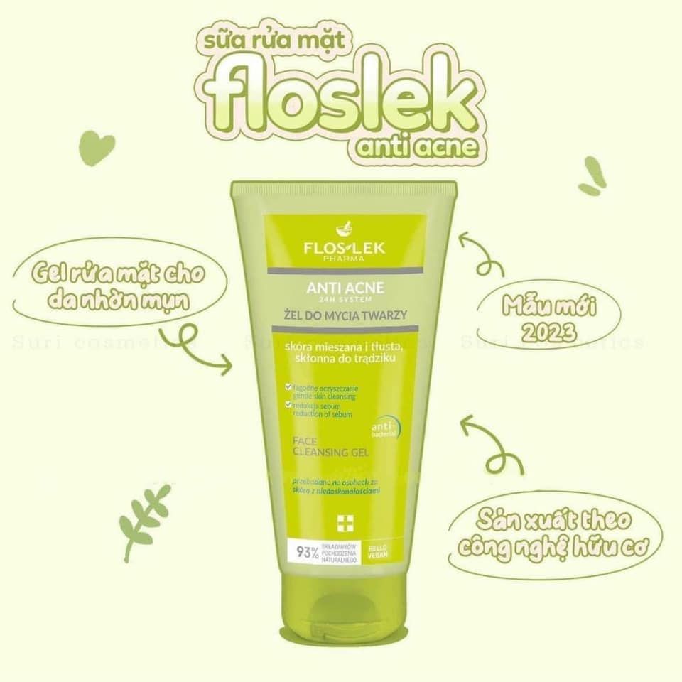 Gel Rửa Mặt Cho Da Dầu Mụn Floslek Anti Acne Face Cleansing Gel 200ml