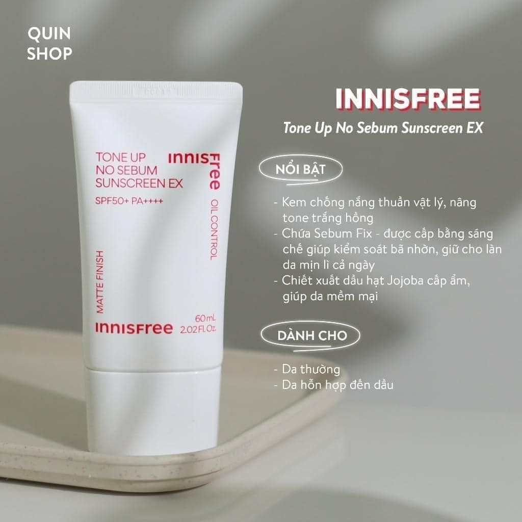 Kem Chống Nắng Innisfree Tone Up No Sebum Sunscreen EX 60ml (Mẫu Mới)