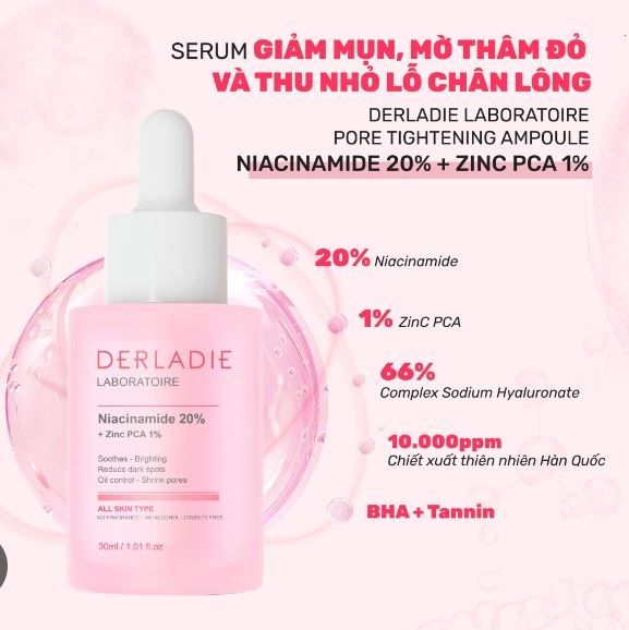 Serum Derladie Niacinamide 20% Giảm Mụn, Mờ Thâm Đỏ 30ml