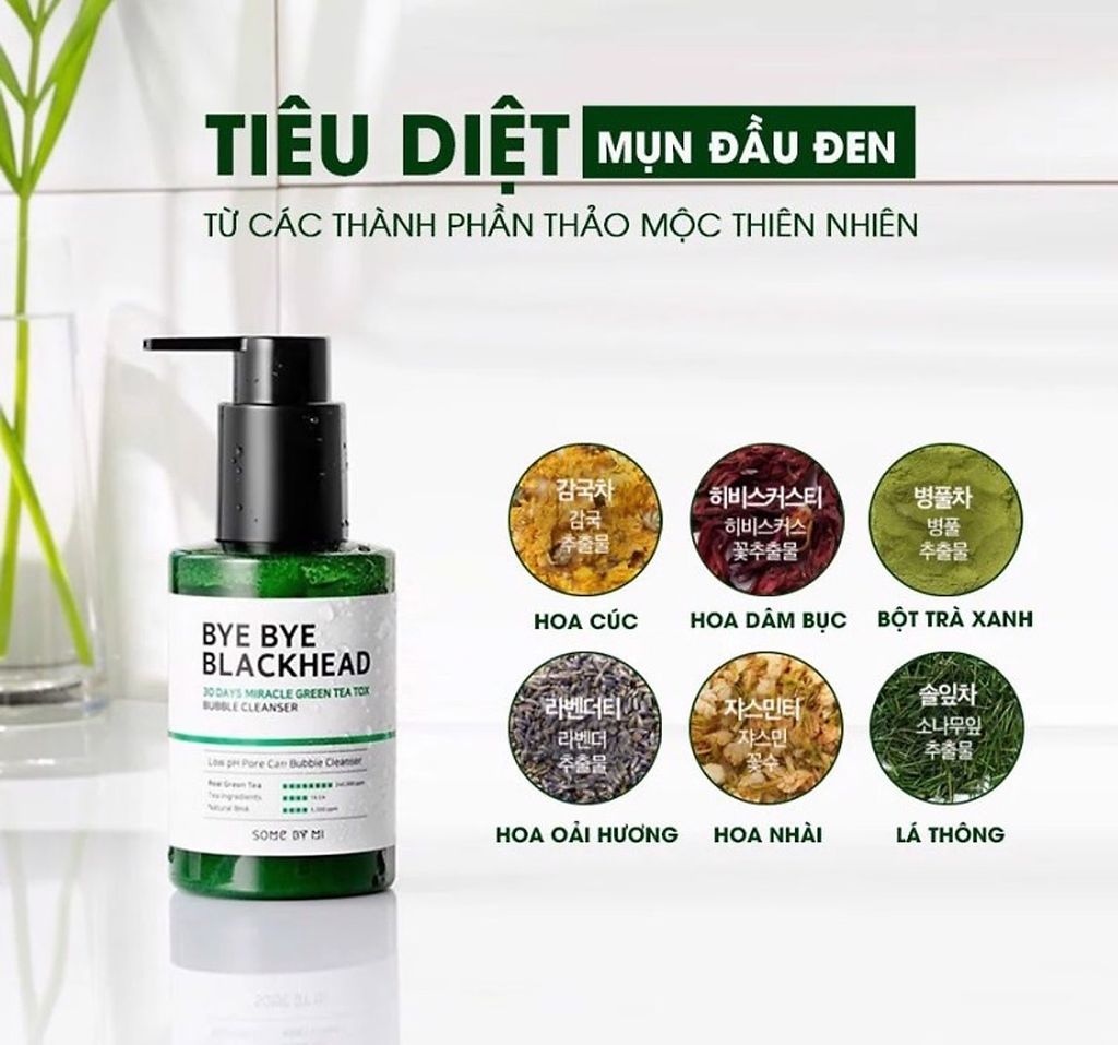 SRM Sủi Bọt Trị Mụn Đầu Đen Some By Mi Bye Bye Blackhead 30 Days Miracle Green Tea Tox Bubble Cleanser 120ml