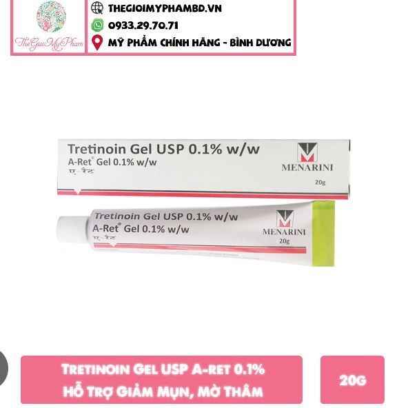 Tretinoin Gel USP A-ret 0.1% Hỗ Trợ Giảm Mụn, Mờ Thâm 20g