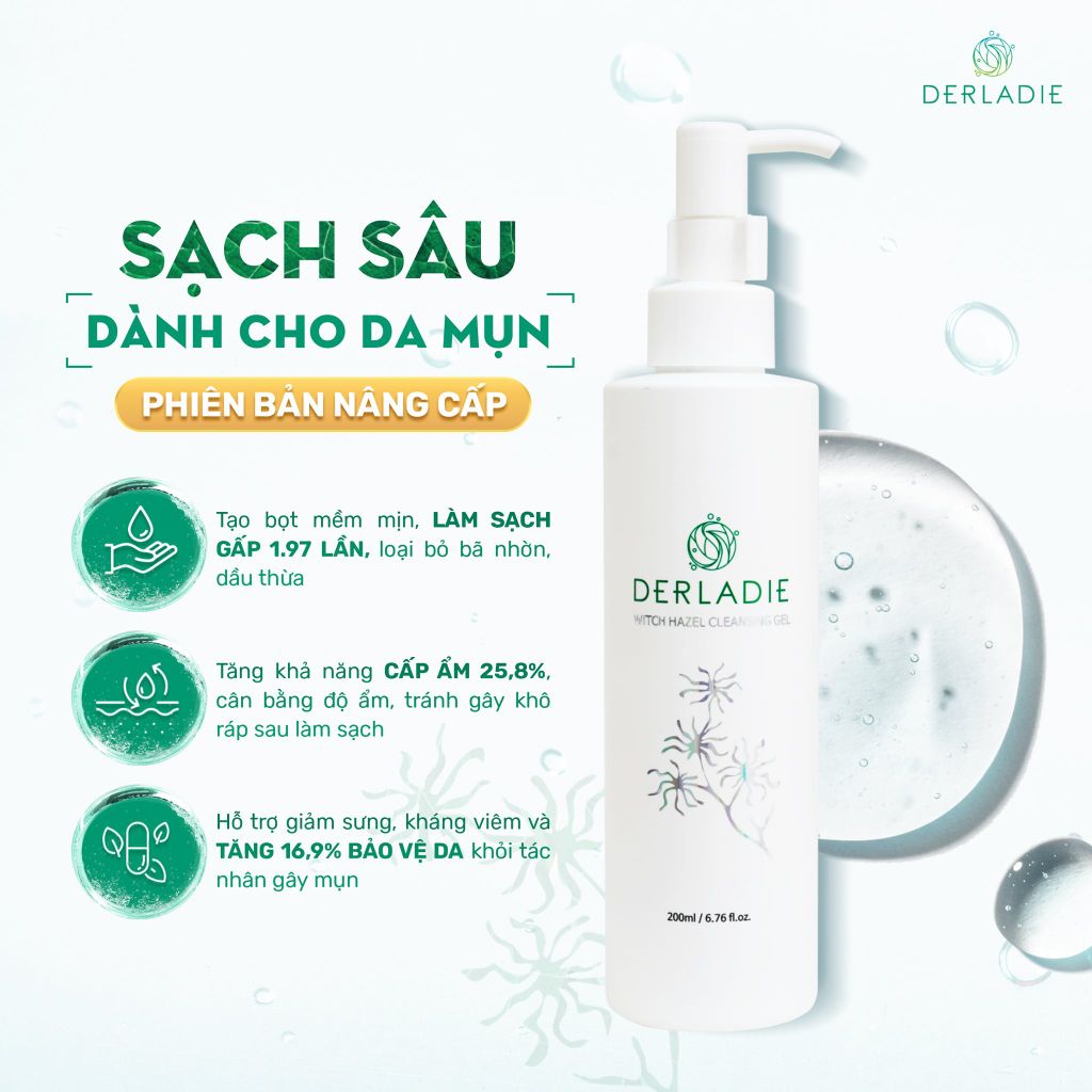 Sữa Rửa Mặt Dạng Gel Giảm Mụn Derladie Witch Hazel Cleansing Gel 200ml