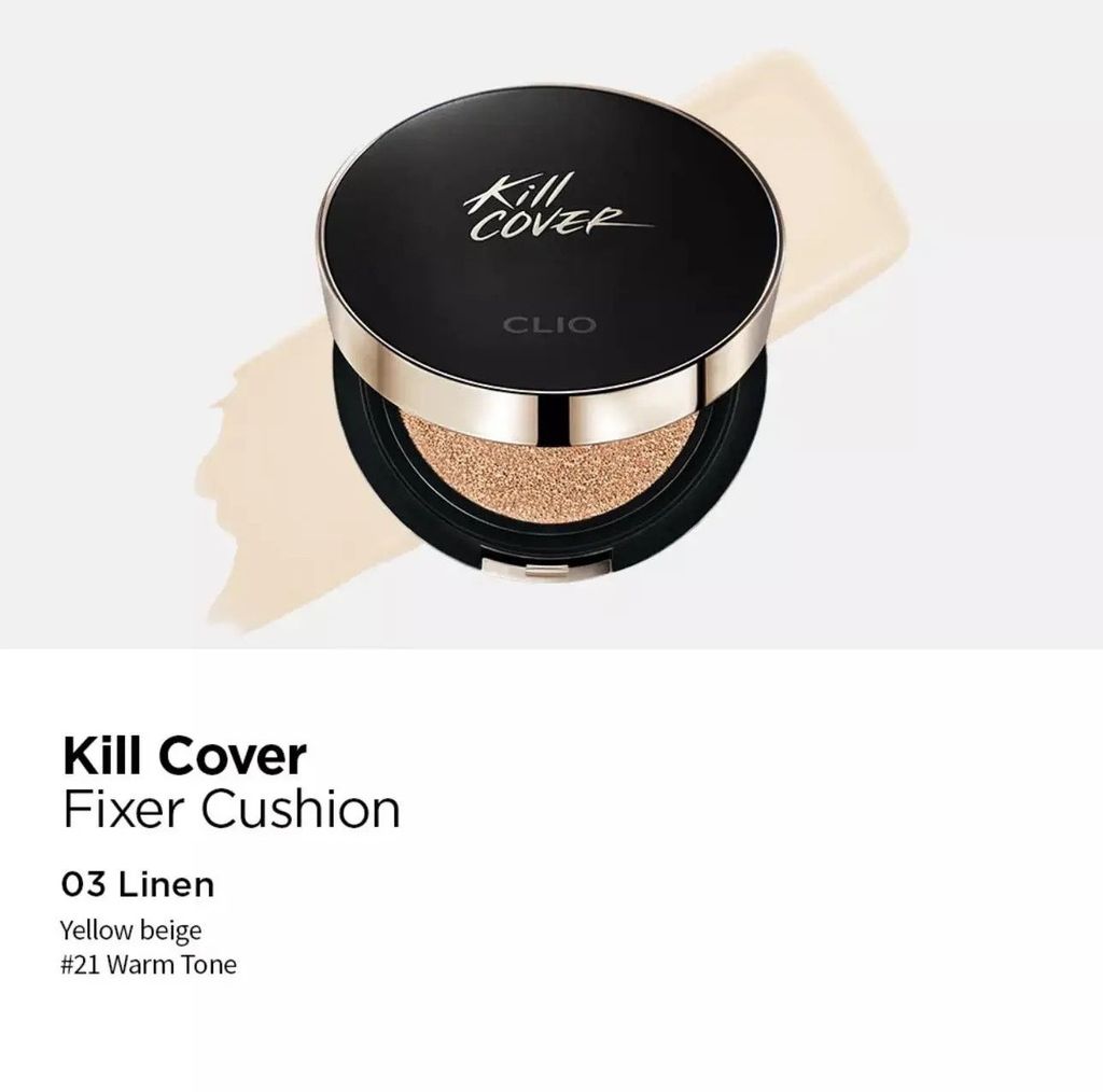 Phấn Nước Clio Kill Cover Fixer Cushion SPF50+ PA+++ 15g #3-BY Linen (Kèm Lõi) - Da trung bình sáng