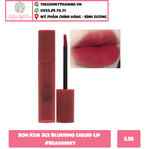3CE - Son Kem Blurring Liquid Lip #Bearberry (Ko tđ)