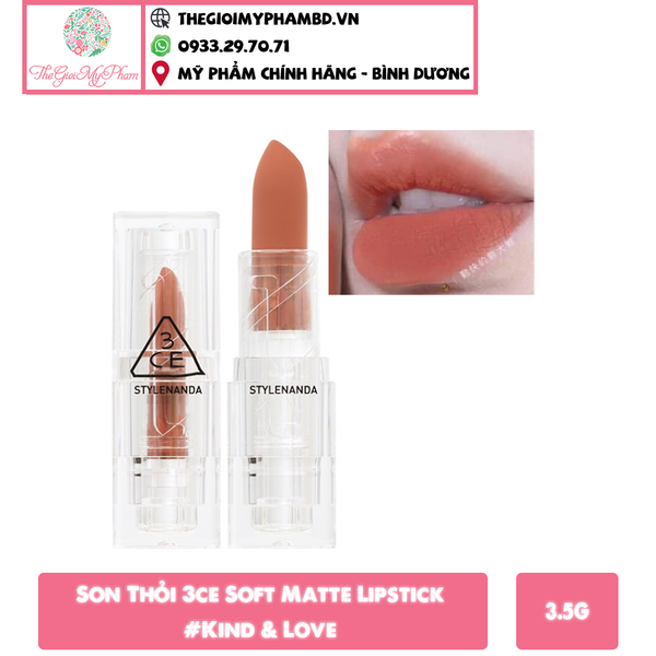 3CE - Soft Matte Lipstick #Kind & Love (Ko tđ)