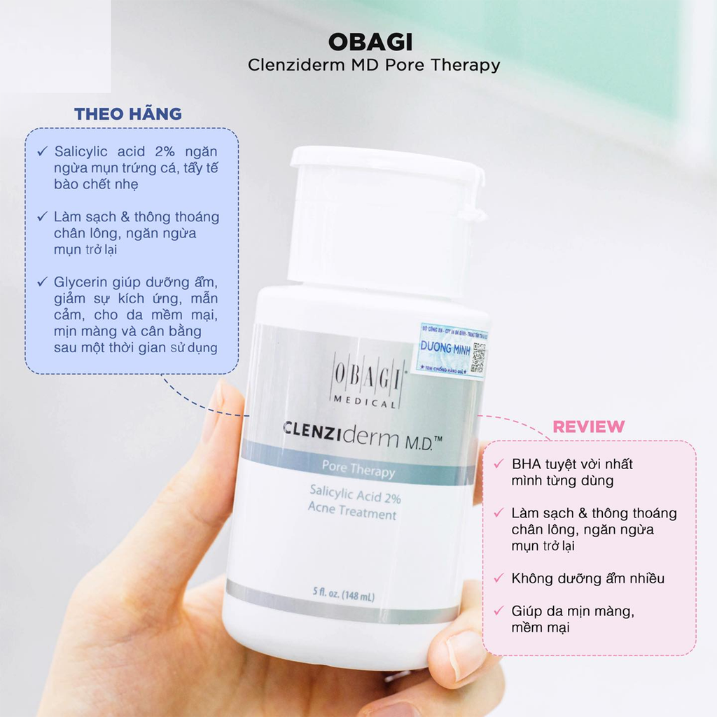 Obagi - Dung Dịch Đặc Trị Mụn Obagi CLENZIderm Pore Therapy Salicylic Acid 2% Ance Treatment (148ml)