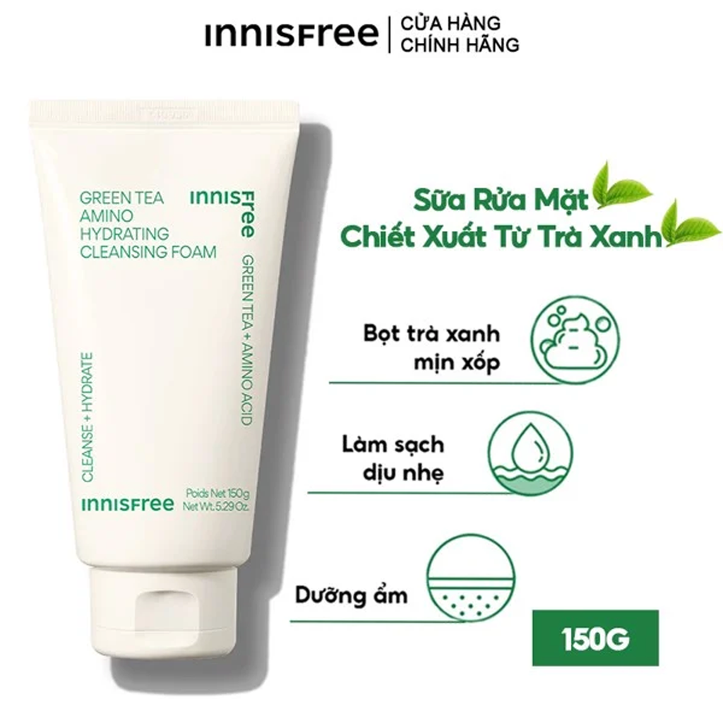 Sữa Rửa Mặt Innisfree Green Tea Amino Hydrating 150g (Mới 2023)