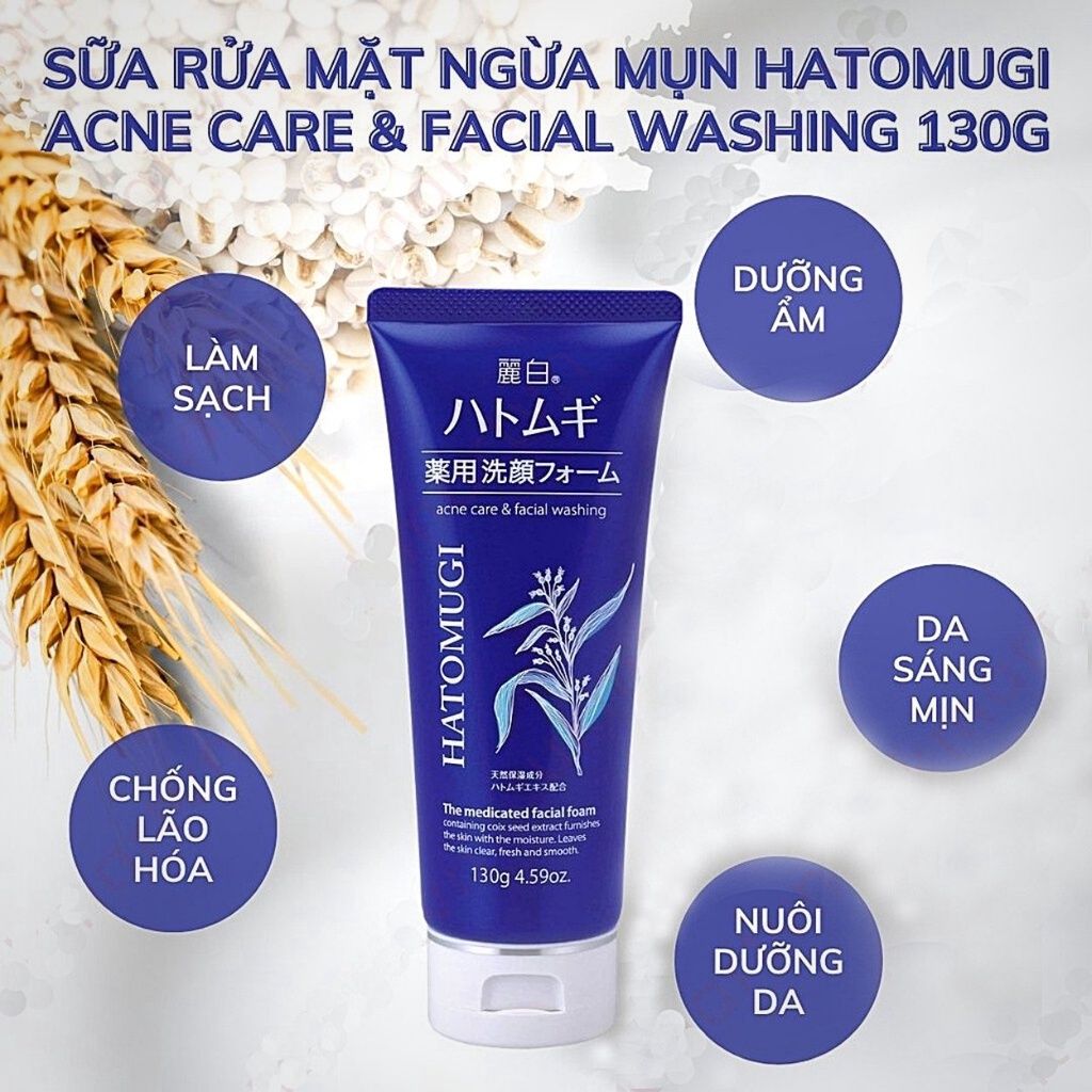 Sữa Rửa Mặt Hatomugi Ý Dĩ Ngừa Mụn, Làm Sáng Da 130g