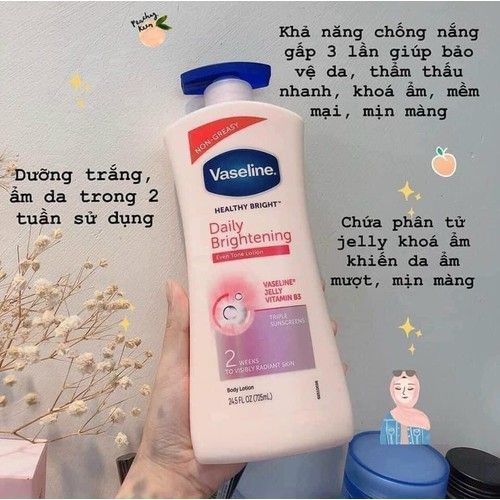 Sữa Dưỡng Thể Vaseline Healthy Bright Daily Brightening 725ml (Hồng Nắp Xanh)