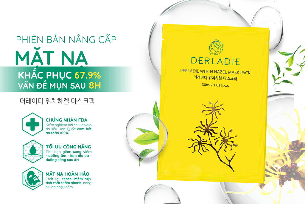 Derladie - Mặt Nạ Trị Mụn Giảm Sưng Viêm Derladie Witch Hazel Mask Pack