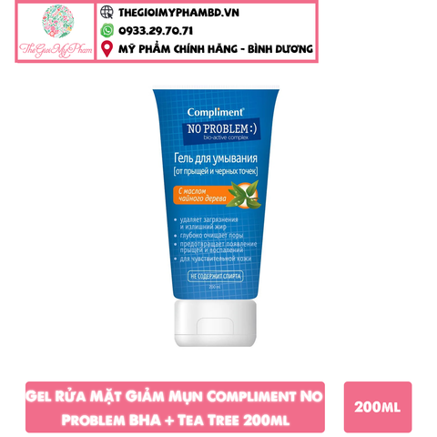 Gel Rửa Mặt Giảm Mụn Compliment No Problem BHA + Tea Tree 200ml