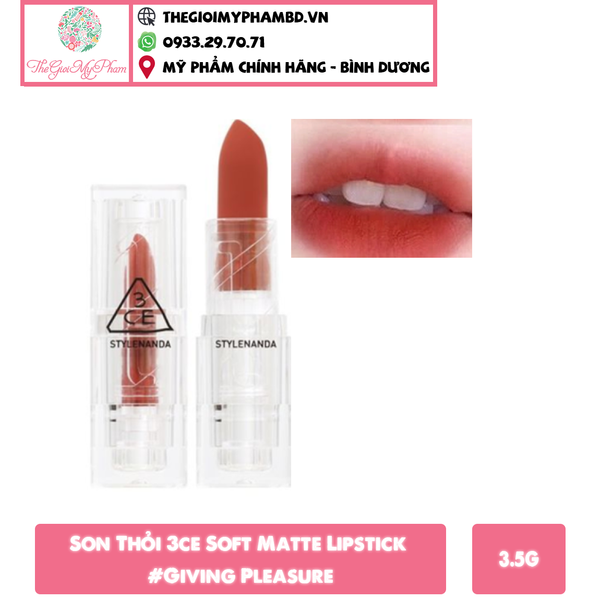 3CE - Soft Matte Lipstick #Giving Pleasure (Ko tđ)