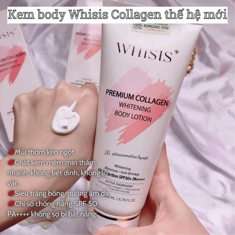 Dưỡng Thể Trắng Da WHISIS Premium Collagen Whitening Body Lotion 200ml