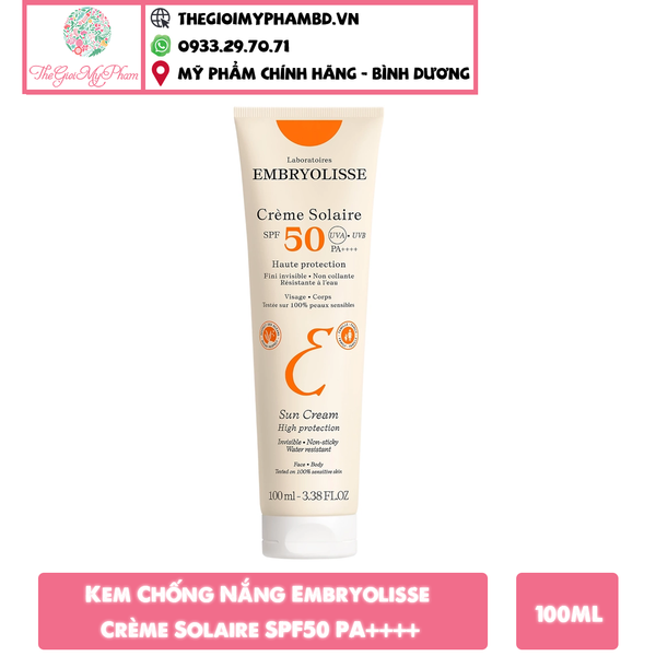 Kem Chống Nắng UV Phổ Rộng Embryolisse Crème Solaire SPF50 PA++++ 100ml