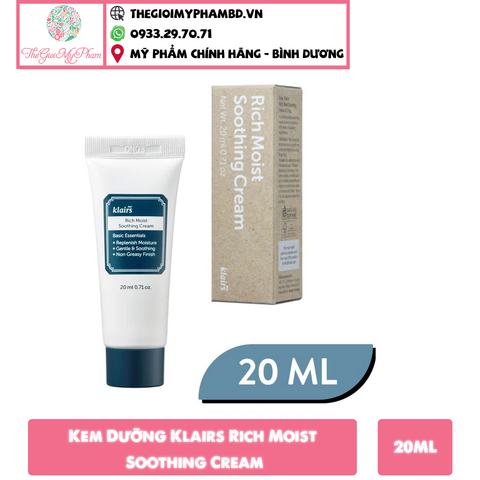 Kem Dưỡng Klairs Rich Moist Soothing Cream 20ml (Size nhỏ)