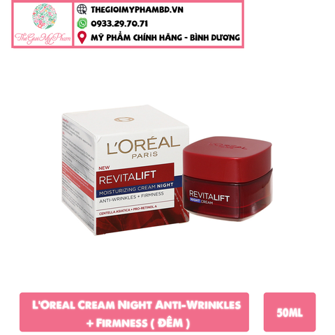 Kem Dưỡng Săn Chắc Da Giảm Nếp Nhăn L'Oreal Revitalift Moisturizing Cream Night Anti-Wrinkles + Firmness 50ml - Kem Đêm