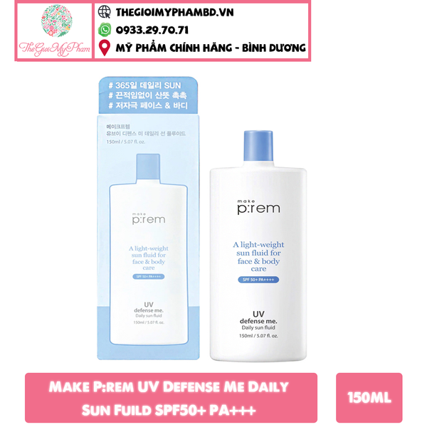 KCN Toàn Thân Dịu Nhẹ Make P:rem UV Daily Sun Fluid SPF50+ PA++++ 150ml