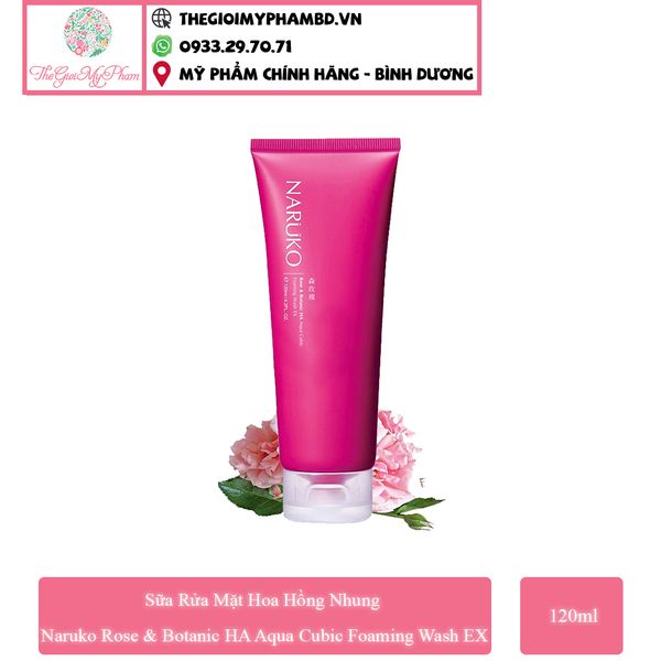 Sữa Rửa Mặt Hoa Hồng Nhung Naruko Rose & Botanic HA Aqua Cubic Foaming Wash EX 120ml