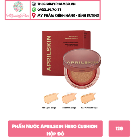 Phấn Nước Aprilskin Hero Cushion SPF50+/PA++++  12g Hộp Đỏ #21 Light Beige - Da trắng sáng.