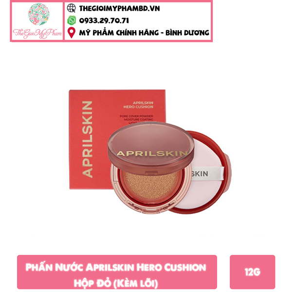 Phấn Nước Aprilskin Hero Cushion SPF50+/PA++++ 12g Hộp Đỏ #22 Pink Beige (Kèm lõi) - Da sáng hoặc trung bình tông lạnh