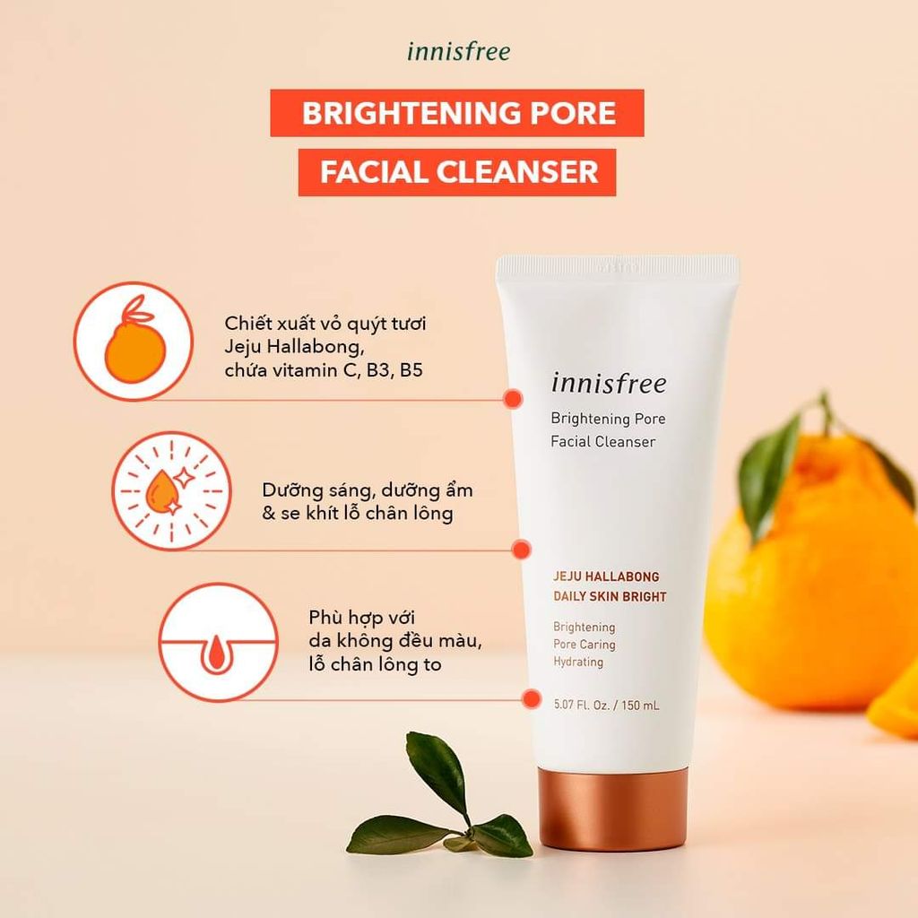 Sữa Rửa Mặt Innisfree Brightening Pore Facial Cleanser 150ml