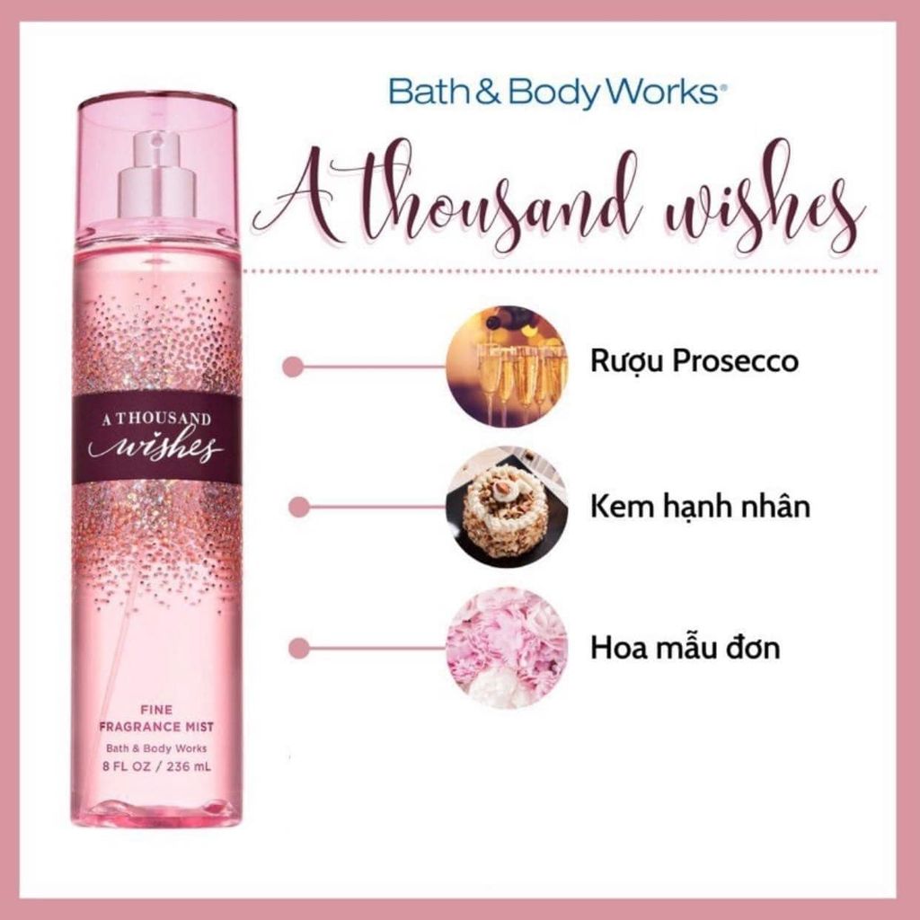 Xịt Thơm Bath and Body Works Fine Fragrance Mist 236ml #A Thousand Wishes