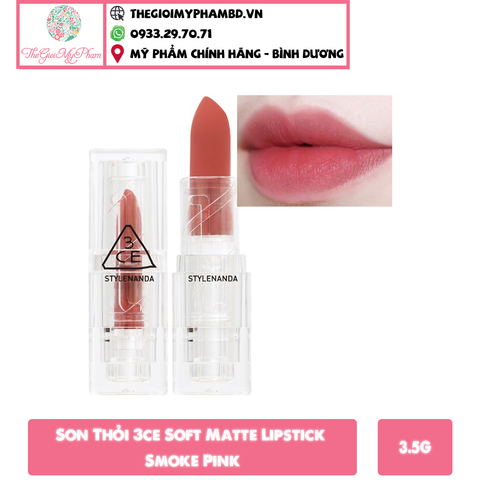 3CE - Soft Matte Lipstick #Smoke Pink (Ko tđ)