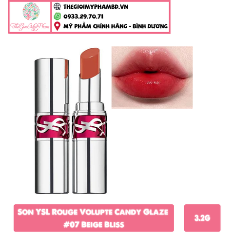 YSL - Son Rouge Volupte Candy Glaze #07 Beige Bliss (Ko Tđ)