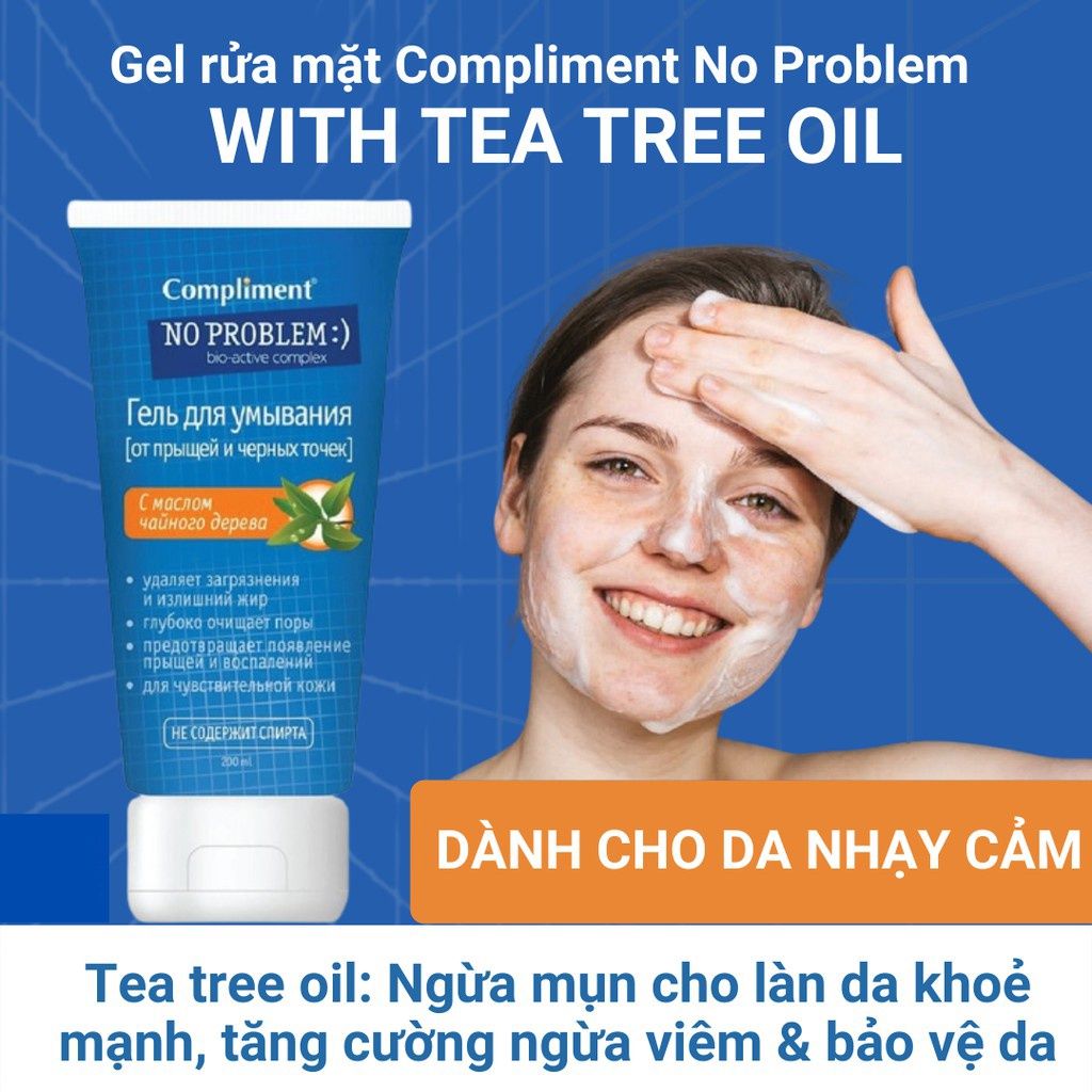 Gel Rửa Mặt Giảm Mụn Compliment No Problem BHA + Tea Tree 200ml