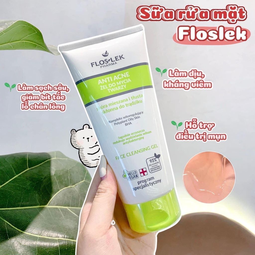 Gel Rửa Mặt Cho Da Dầu Mụn Floslek Anti Acne Face Cleansing Gel 200ml