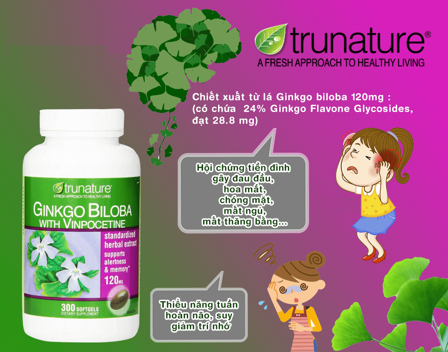 Viên Bổ Não Trunature Ginkgo Biloba 120mg 340 viên Mẫu mới