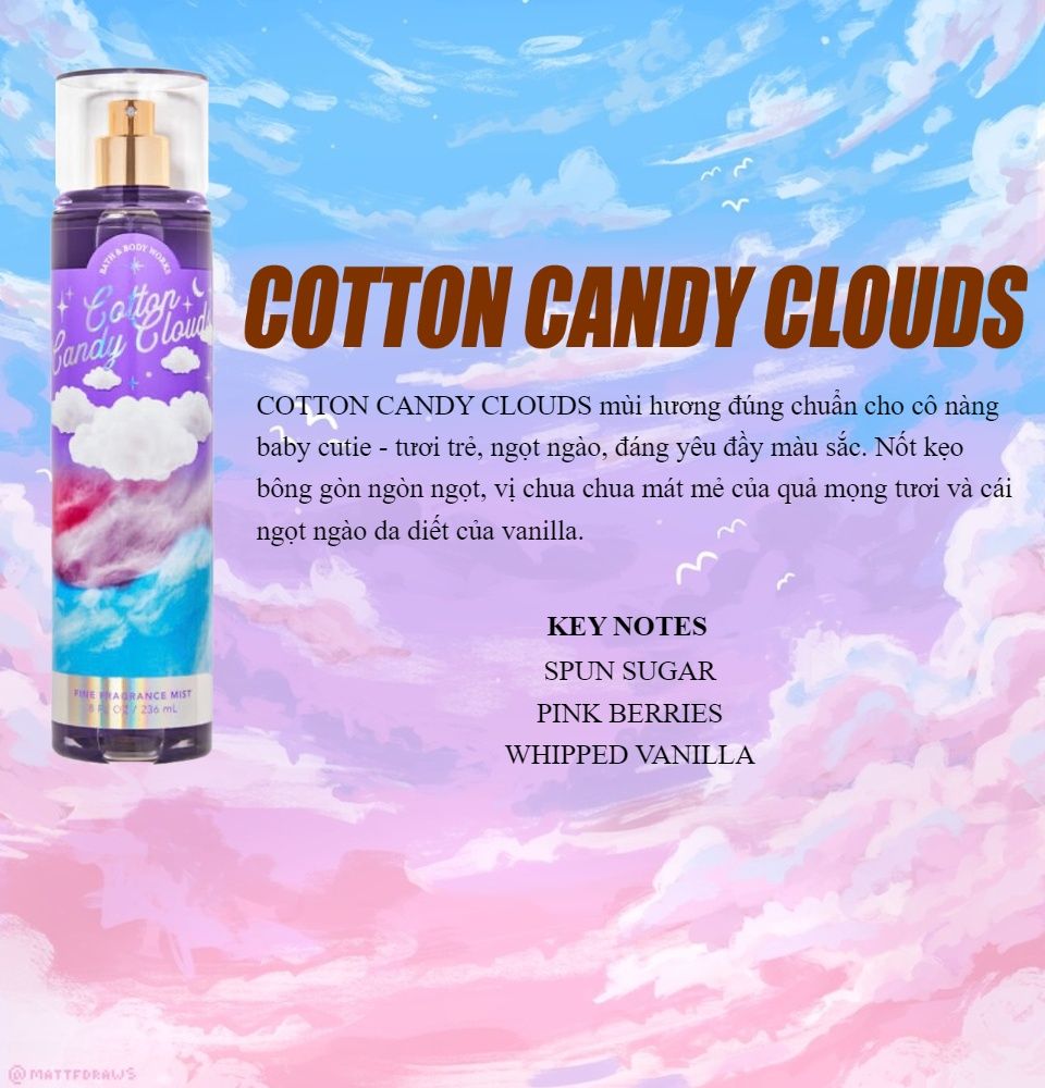 Xịt Thơm Bath and Body Works Fine Fragrance Mist 236ml #Cotton Candy Clouds