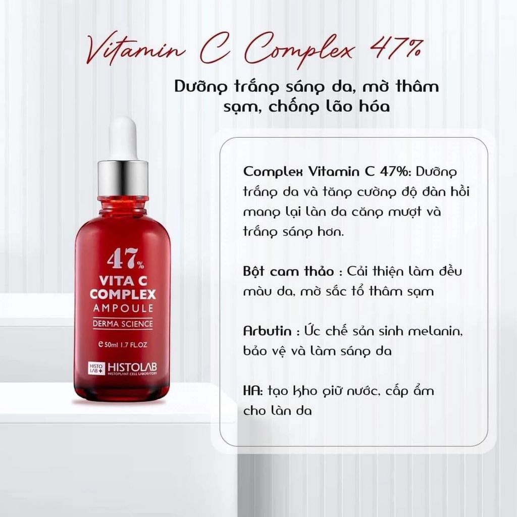 Tinh Chất Dưỡng Trắng Mờ Thâm Nám Histolab 47 Vita C Complex Ampoule Derma Science 50ml