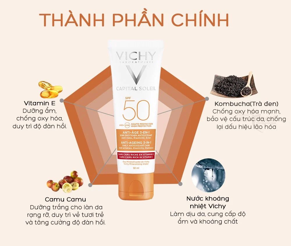 Vichy - KCN Anti-Ageing 3 in 1 50ml (Mẫu mới) #Gạch đỏ