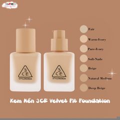 Kem Nền 3ce Velvet Fit Foundation 30g #Soft Nude - Da thường, tự nhiên