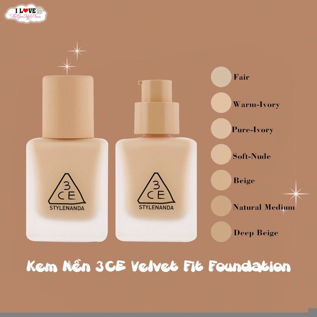 Kem Nền 3ce Velvet Fit Foundation 30g #Natural Medium -  Màu hơi ngả tối tự nhiên