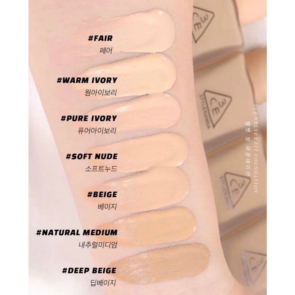 Kem Nền 3ce Velvet Fit Foundation 30g #Natural Medium -  Màu hơi ngả tối tự nhiên