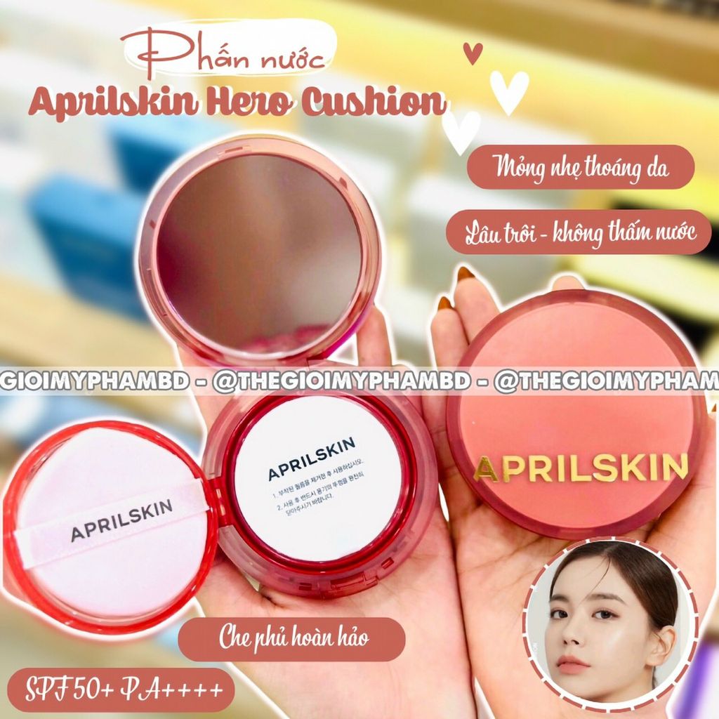 Phấn Nước Aprilskin Hero Cushion SPF50+/PA++++ 12g Hộp Đỏ #22 Pink Beige (Kèm lõi) - Da sáng hoặc trung bình tông lạnh