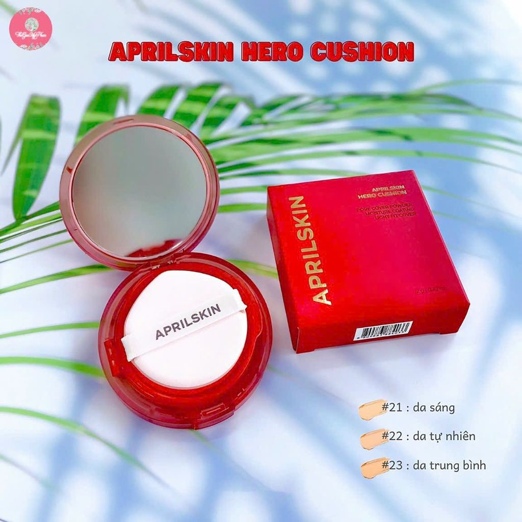 Phấn Nước Aprilskin Hero Cushion SPF50+/PA++++  12g Hộp Đỏ #21 Light Beige - Da trắng sáng.