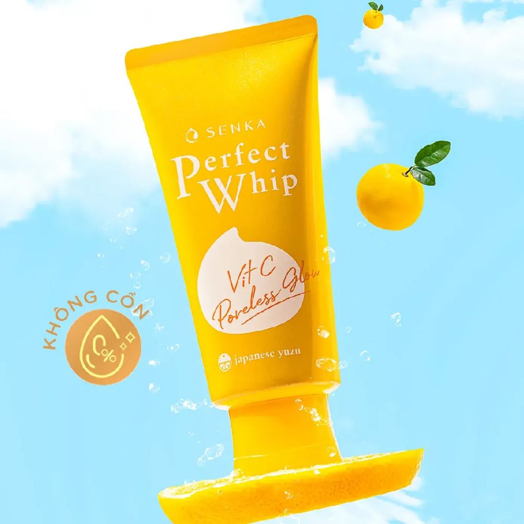 Sữa Rửa Mặt Senka Perfect Whip Vitamin C Poreless Glow Làm Sáng Da 100g