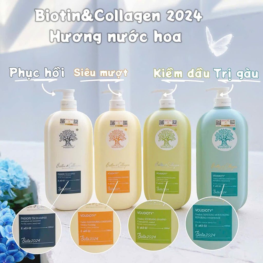 Bộ Gội+Xã Biotin & Collagen 2024 1000ml/chai (Chai Xanh Dẹp)