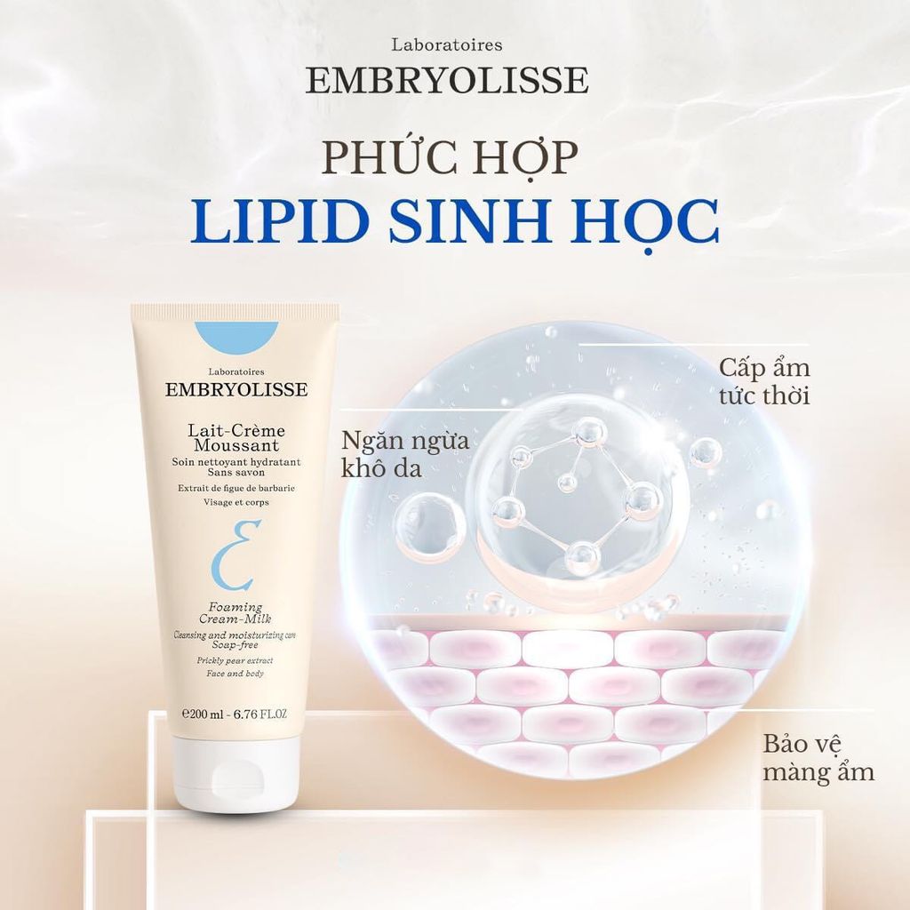 Sữa Rửa Mặt Sạch Sâu Cấp Ẩm Cho Da EMBRYOLISSE Lait-Creme Moussant 200ml