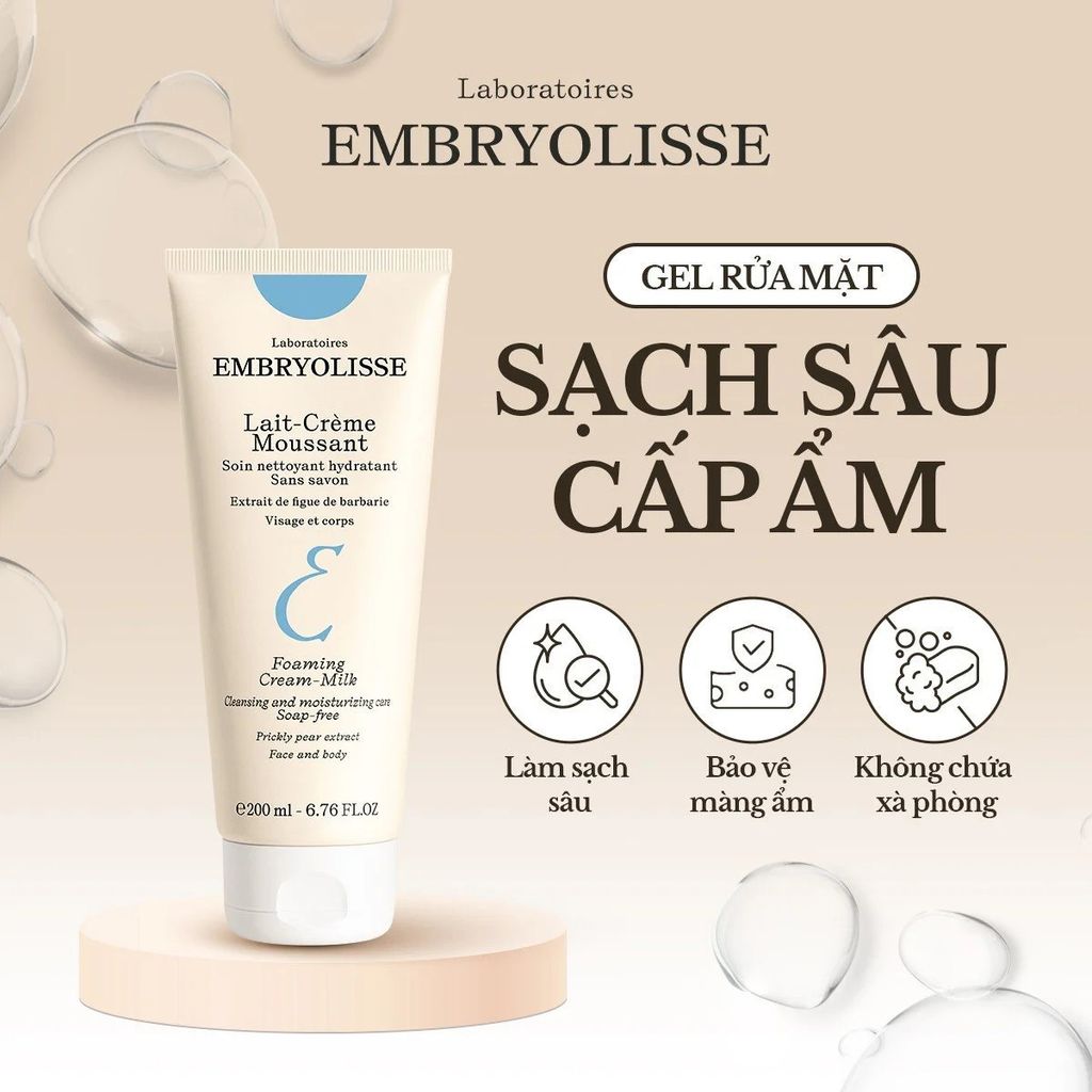 Sữa Rửa Mặt Sạch Sâu Cấp Ẩm Cho Da EMBRYOLISSE Lait-Creme Moussant 200ml