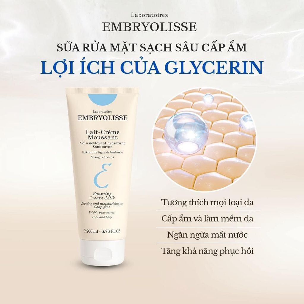 Sữa Rửa Mặt Sạch Sâu Cấp Ẩm Cho Da EMBRYOLISSE Lait-Creme Moussant 200ml