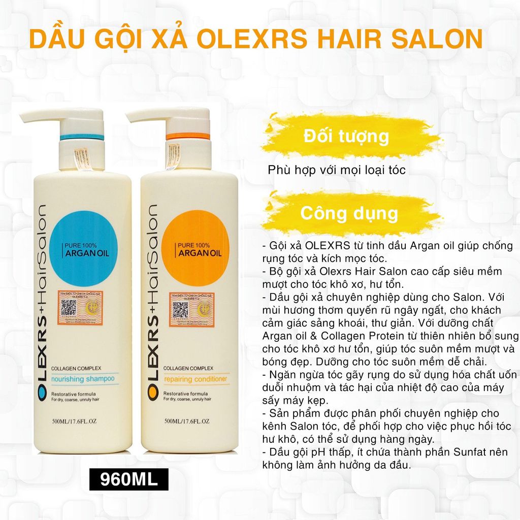 Dầu Xả Olexrs Argan Oil Collagen Hair Salon 960ml